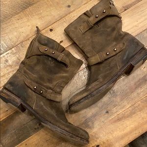 Rag & Bone  Brown Waxed Calfskin Suede Moto Boot